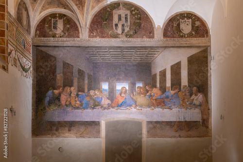 Leonardo da Vinci, The Last Supper, 1495-96, mural painting, Convent of Santa Maria delle Grazie, Milan, Lombardy, Italy, Europe. photo