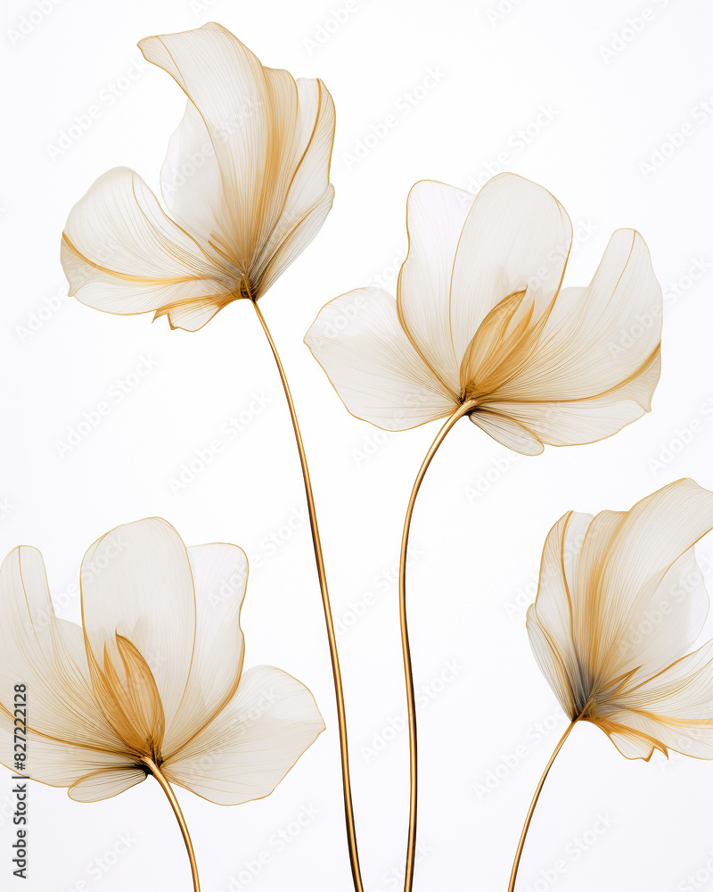 Elegant translucent floral art with delicate beige and white petals on thin stems, perfect for minimalist and modern decor. Elegant translucent floral art with delicate beige and white petals on thin stems, perfect for minimalist and modern decor.