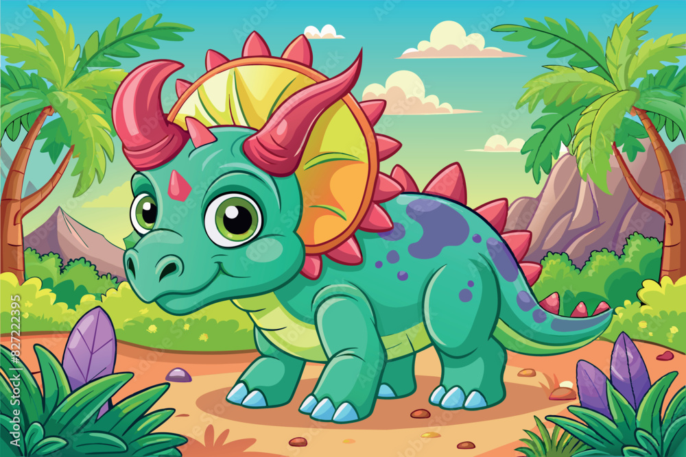 dinosaurs in a prehistoric jungle. The environment includes lush greenery, palm trees, ferns, and a clear blue sky. dinosaurs in a prehistoric jungle. The environment includes lush greenery, palm trees, ferns, and a clear blue sky.