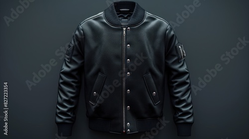 Blank varsity jacket mockup in classic sporty style with ribbed cuffs photo