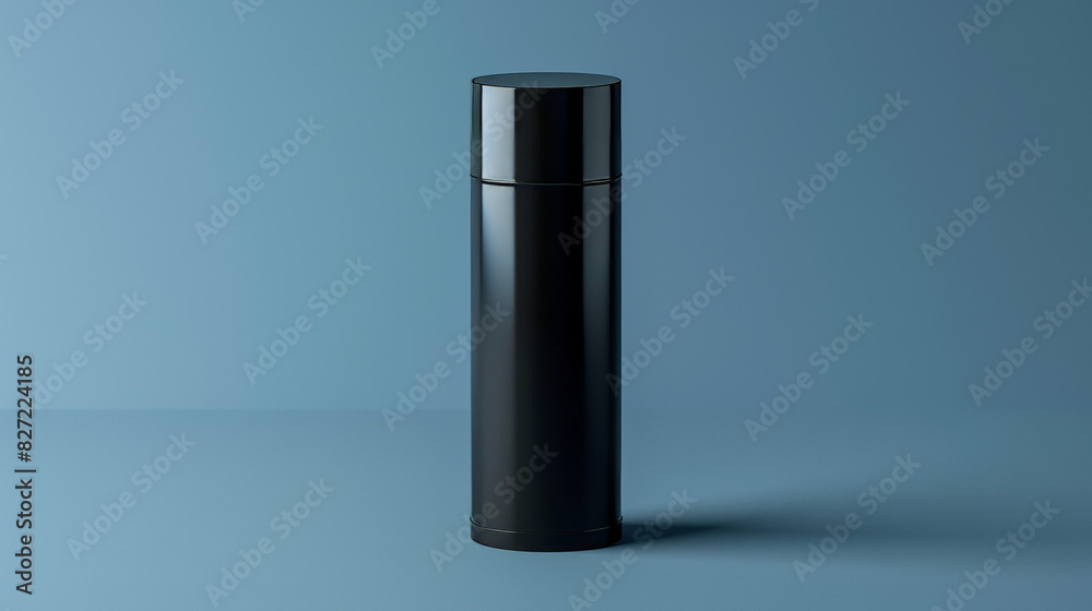 A black bottle with a blue background A black bottle with a blue background