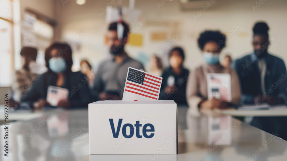 Fototapeta premium Americans cast their votes with full commitment, throwing ballots with the words 