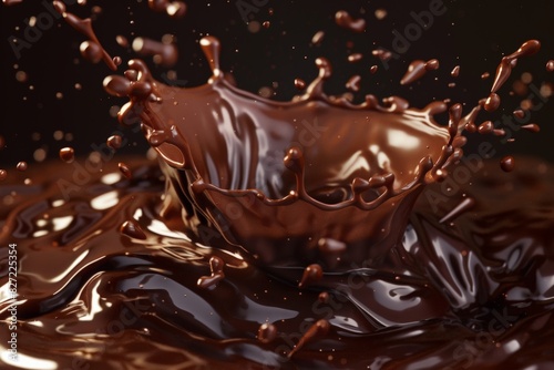 Splashes of chocolate. Chocolate bar is poured into melted chocolate pile
