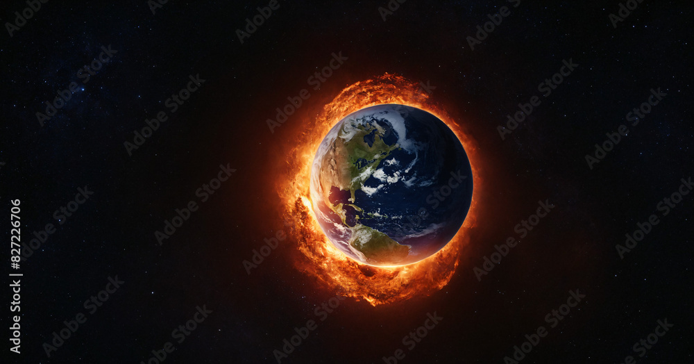 Obraz premium earth burning in space, global warming