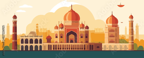 Taj Mahal flat vector illustration. Famous indian landmark.