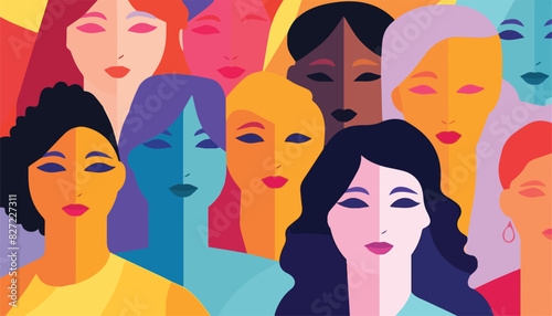 Vector illustration of a group of women of different nationalities and cultures