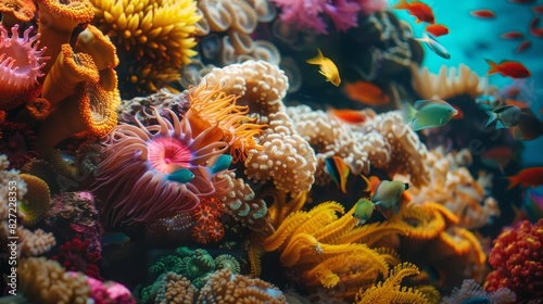 Colorful fish swimming among vibrant coral reefs, showcasing the rich marine biodiversity and beauty of underwater life.