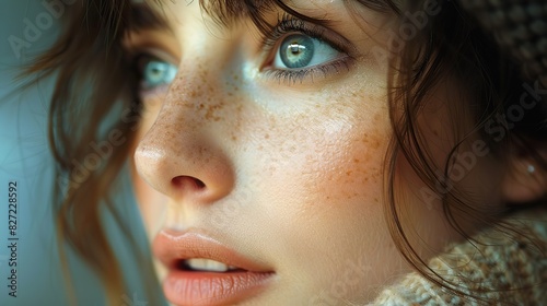 natural beauty concept young woman profile face closeup studio shot