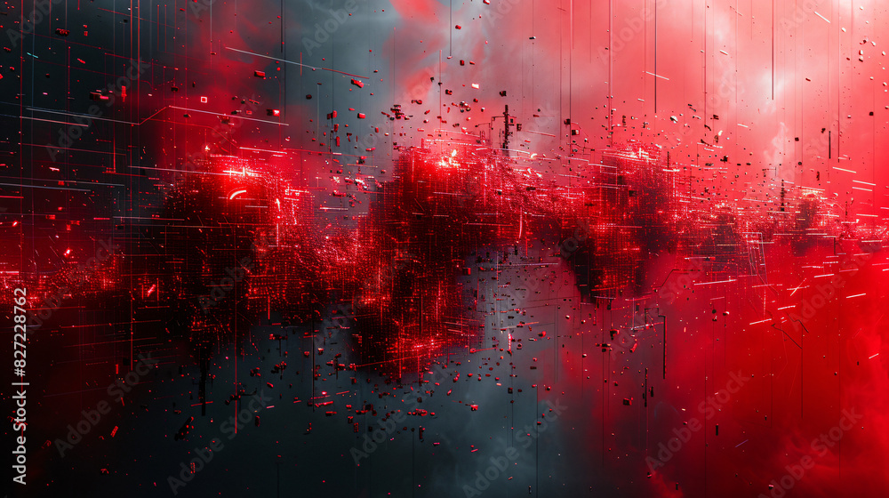 Red metallic abstract black cyber geometric line