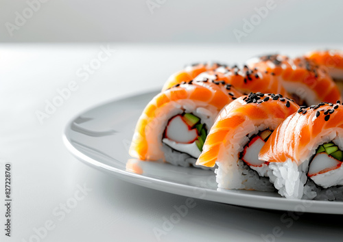Sushi roll with salmon.