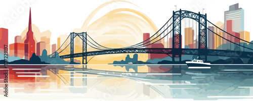 San Francisco city skyline panorama with rainbow bridge. Vector illustration.