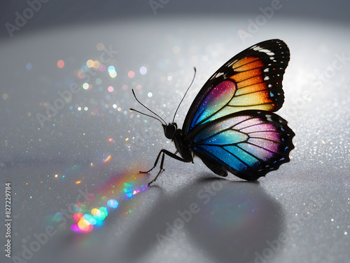 butterfly sitting on a white surface with glitter covering it, in the luminous and dreamlike, kinky style of scenes. craft, Pentax 645n, black background designs, photo