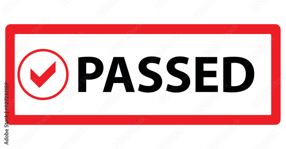 GRUNGE RED PASSED WİTH CHECK MARK İCON square rubber seal stamp on white background GRUNGE RED PASSED WİTH CHECK MARK İCON square rubber seal stamp on white background