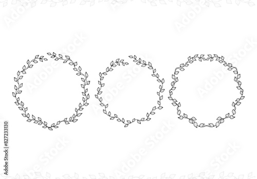 circle plant vines laurel wreath frame ornament decoration with aesthetic outline style for wedding invitation or rustic design