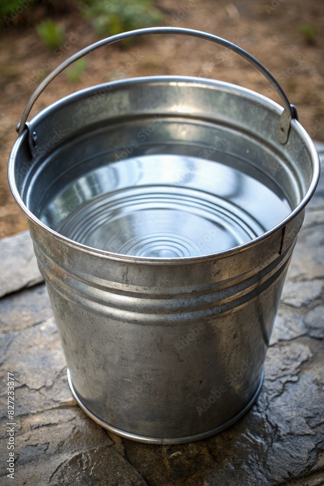 Metal Bucket on Rock. Generative AI Metal Bucket on Rock. Generative AI