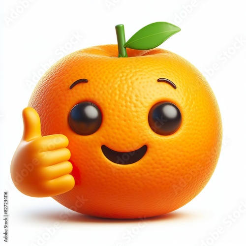 3D Tangerine emoji thumbs up on a white background