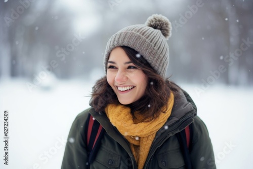 portrait of laughing woman in the snow