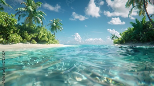 Natural beauty of a tropical island with a sandy beach and crystal clear water