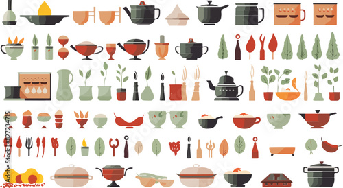 Set of kitchenware and utensils icons. Vector illustration.