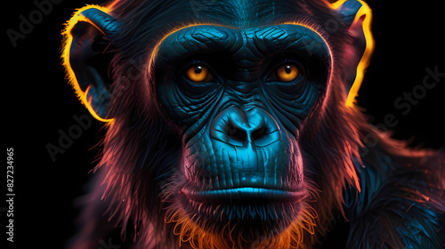 Background With Chimpanzee Face with neon lighting vibes