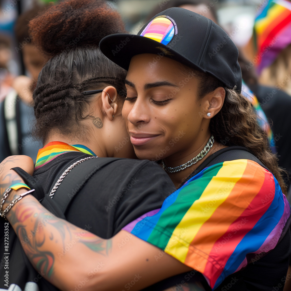 Members of the LGBTQ community embracing each other Members of the LGBTQ community embracing each other