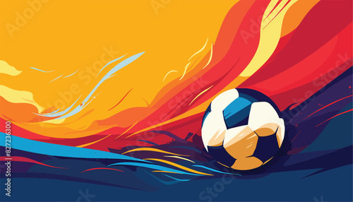 Soccer ball on the background of the sea. Vector illustration.