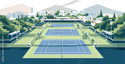 Tennis court in the city. Vector illustration on white background.