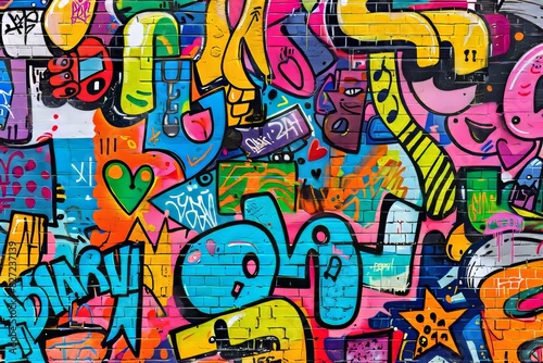 Colorful seamless pattern of urban graffiti art, street murals and tags for street art enthusiasts