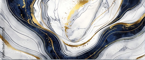 Abstract Marble Wave Acrylic Background. Unique texture of black and old blue Marble with golden Ripple Pattern.