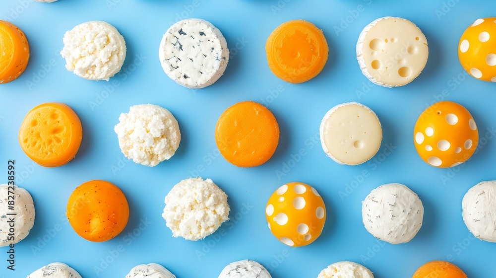 Cheeses assortment overhead view, ai illustration of various cheese types for culinary concepts Cheeses assortment overhead view, ai illustration of various cheese types for culinary concepts