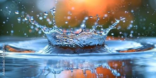 Water droplets splashing against a reflective surface: A frozen moment captured. Concept Water Droplets, Splashing, Reflective Surface, Frozen Moment, Photography photo