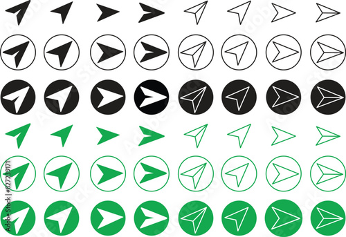 Direct message or DM icons Set. Flat Messages send icons editable stock. Plane origami send icons for web designs. Send post or mail or email arrows icons collection isolated transparent background.