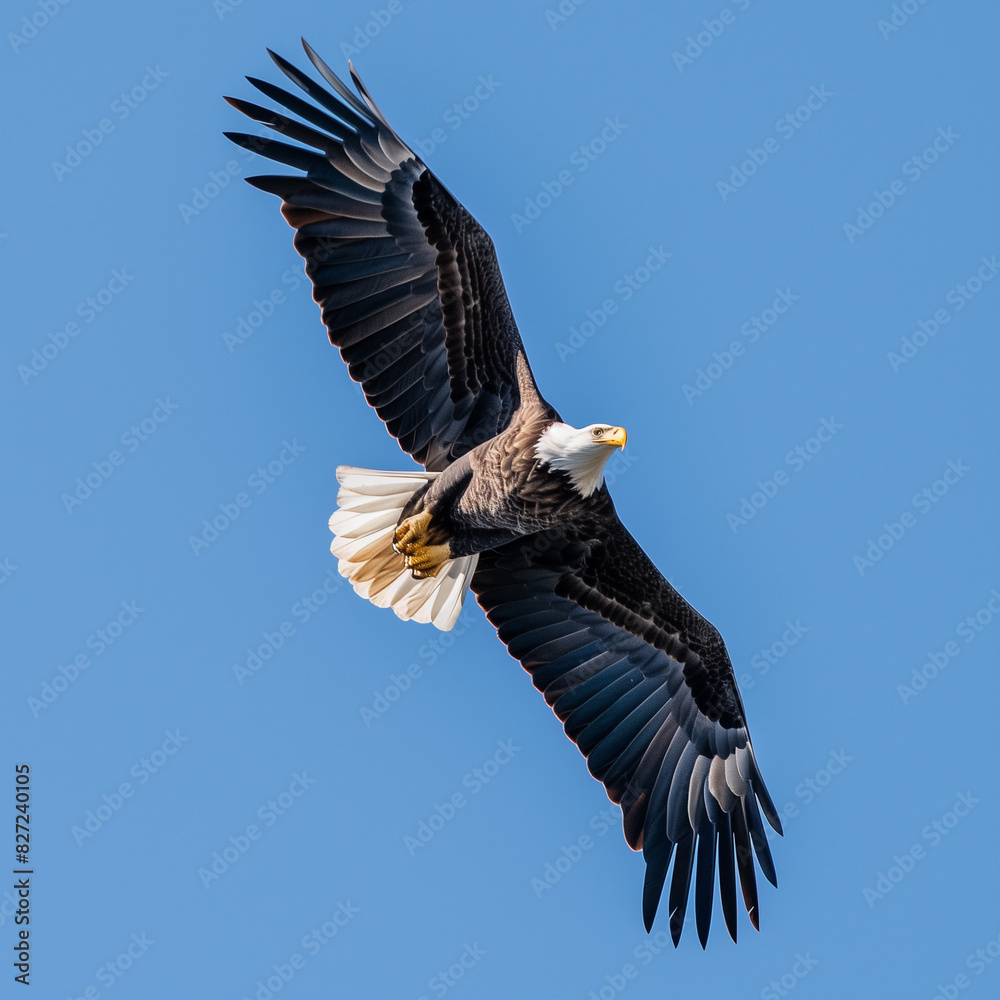 Majestic Eagle Soaring Through Blue Sky Majestic Eagle Soaring Through Blue Sky