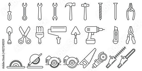 Workshop icon set. repairing tools kit icon set. Editable stroke. Vector illustration