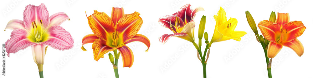 Obraz premium Ears, red, and yellow Daylily with red and yellow flowers, isolated on white