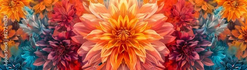 Vibrant abstract floral artwork featuring a stunning array of colorful petals in warm and cool tones, perfect for brightening any space.