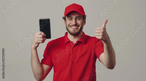 Smiling Deliveryman with Smartphone photo