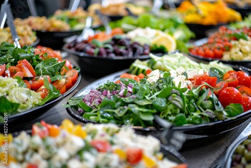 Fresh salads buffet at catered event or celebration. Cuisine culinary dining food party concept