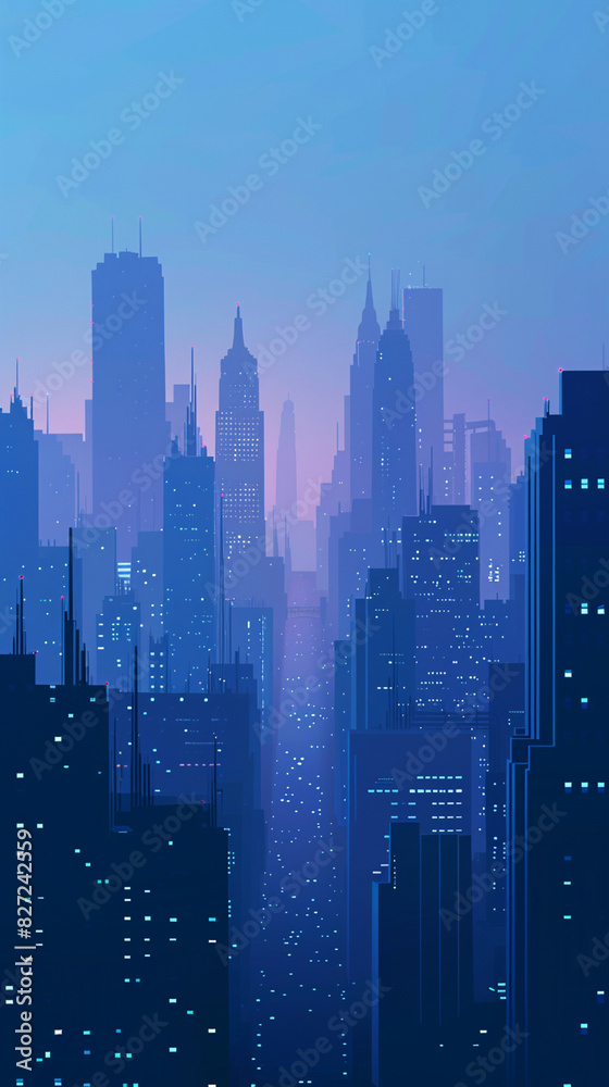 Fototapeta premium ビルが立ち並ぶ大都市の風景イラスト