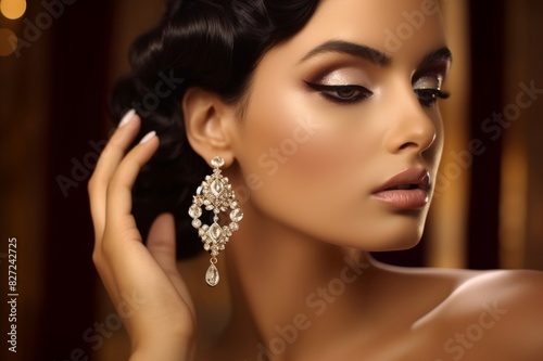 close up of beautiful woman wearing luxury jewelry