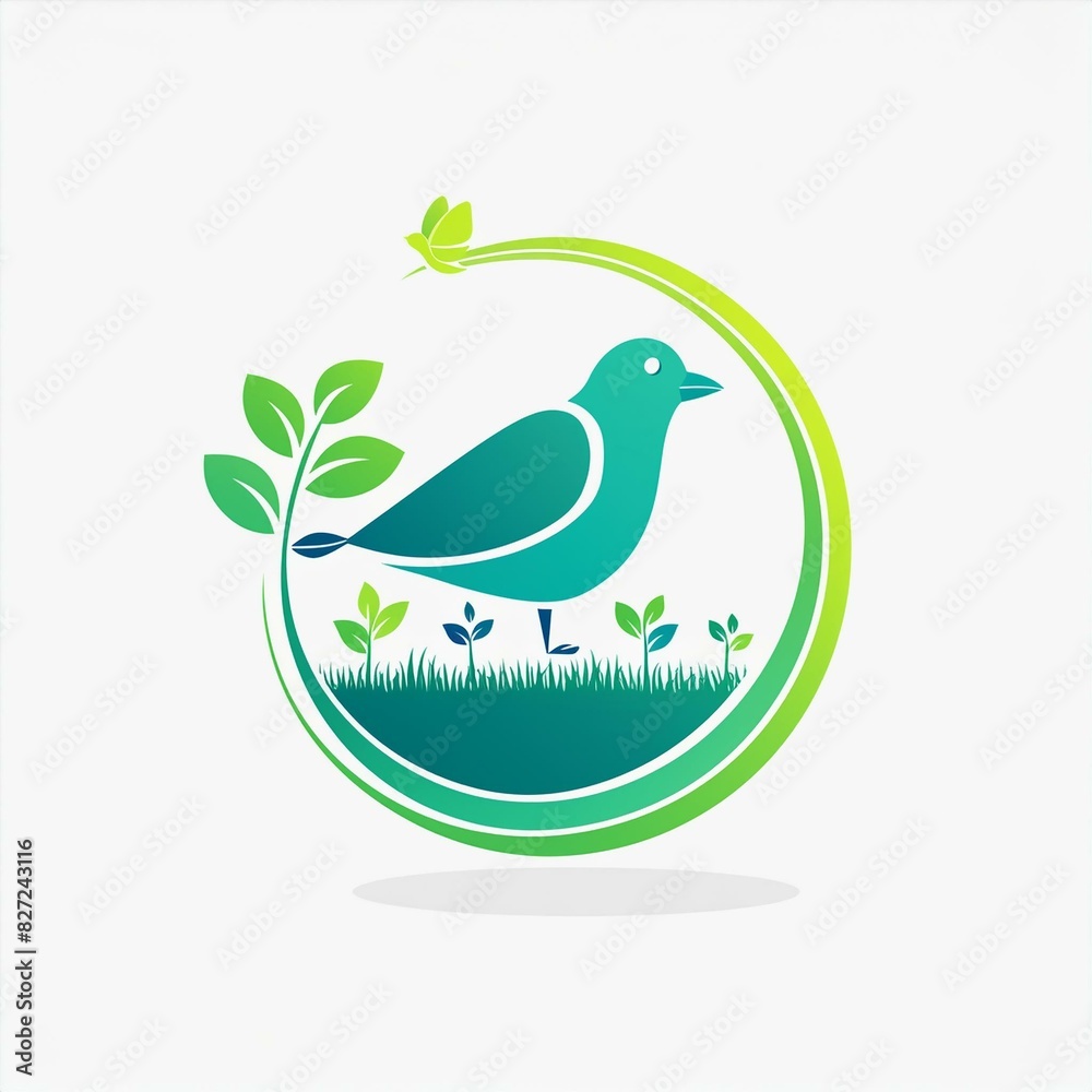 flat design logo with bird in circle flat design logo with bird in circle
