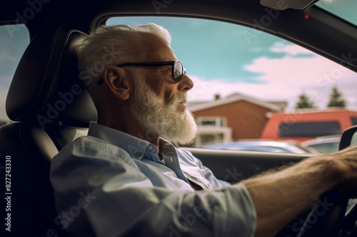 elderly man in car, senior travel concept