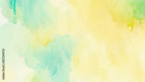 Colorful Cyan green yellow beige and orange watercolor background of abstract with paint blotches and soft blurred texture