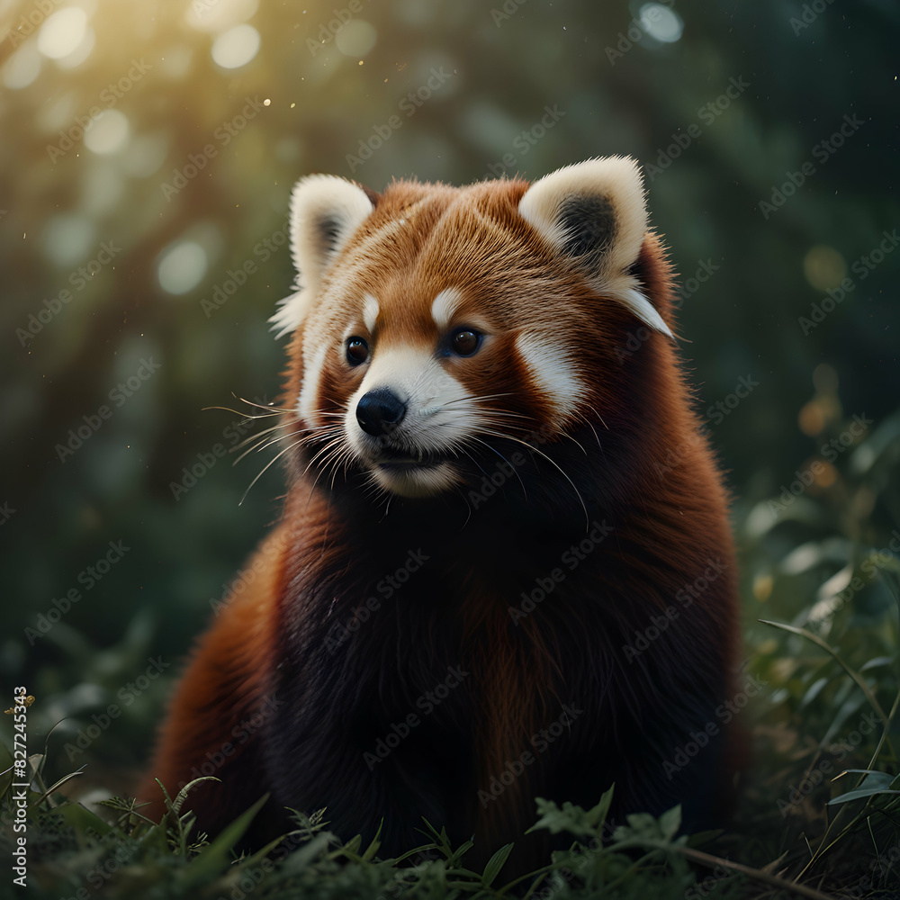 Obraz premium a red panda, using an analog camera to achieve a dreamlike quality reminiscent of the cosmos.