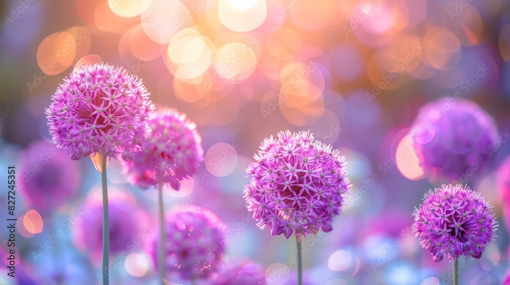 Vibrant purple allium flowers in a colorful garden with soft background bokeh. Vibrant purple allium flowers in a colorful garden with soft background bokeh.