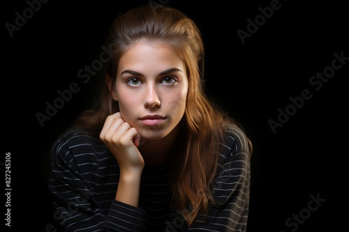 portrait of a young woman in front of a black background