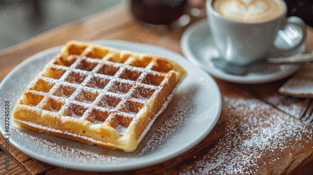 Classic Waffle with Powdered Sugar and Coffee Classic Waffle with Powdered Sugar and Coffee