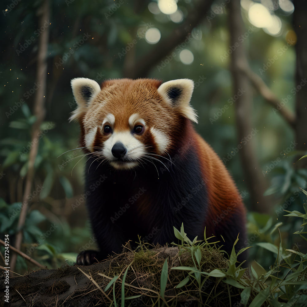 Obraz premium a red panda, using an analog camera to achieve a dreamlike quality reminiscent of the cosmos.