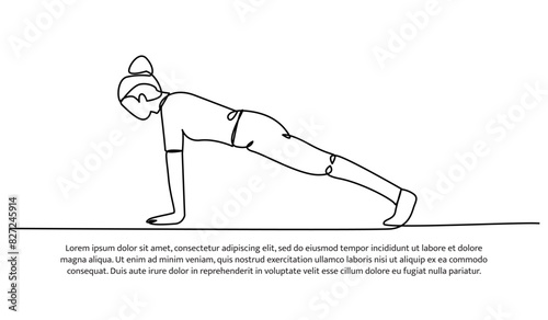 Continuous one line design of do push up movements.Minimalist style vector illustration on white background.