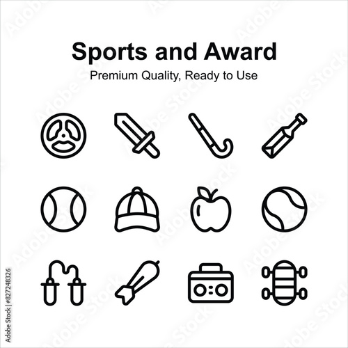 Sports and awards premium quality icons set isolated on white background